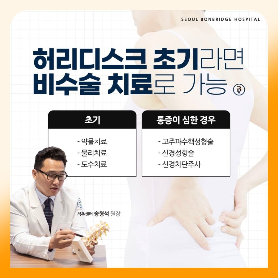 허리디스크 초기 비수술 치료 약물 물리 도수치료 서울본브릿지병원 안내